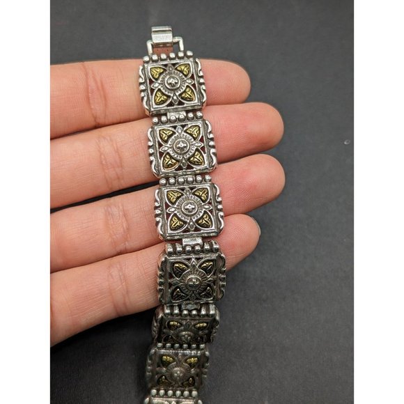 Brighton Detailed Two Tone Silver Gold Square Bracelet - Picture 11 of 12